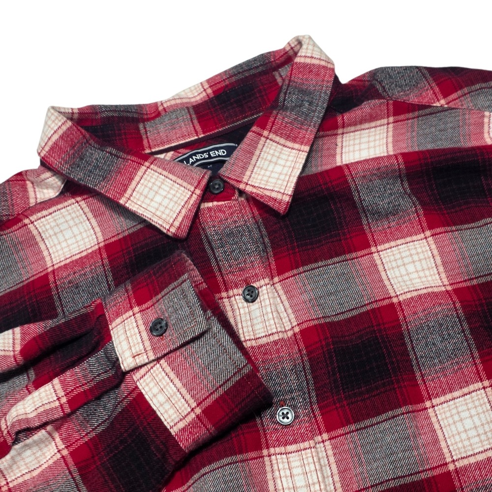 Lands' End Flannel Shirt Women‎ 24W Red Plaid Long Sleeve Button Down Cotton